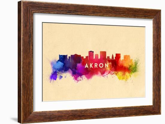 Akron, Ohio - Skyline Abstract-Lantern Press-Framed Art Print