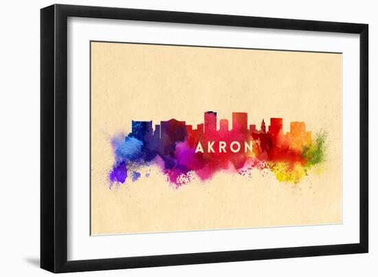 Akron, Ohio - Skyline Abstract-Lantern Press-Framed Art Print