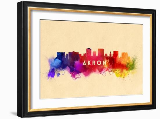 Akron, Ohio - Skyline Abstract-Lantern Press-Framed Art Print