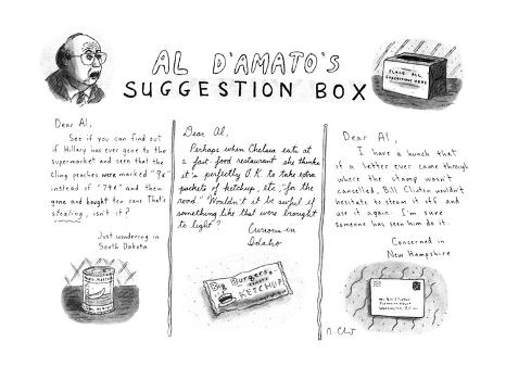 AL D'AMATO'S SUGGESTION BOX. - New Yorker Cartoon' Premium Giclee Print - Roz Chast AL D'AMATO'S SUGGESTION BOX. - New Yorker Cartoon' Premium Giclee Print - Roz Chast