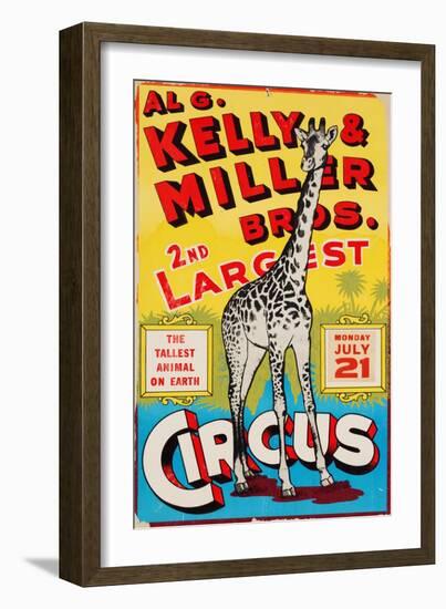 "Al G. Kelly & Miller Bros. 2nd Largest Circus: the Tallest Animal on Earth", Circa 1941-null-Framed Giclee Print