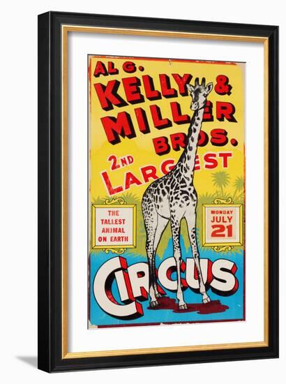 "Al G. Kelly & Miller Bros. 2nd Largest Circus: the Tallest Animal on Earth", Circa 1941--Framed Giclee Print