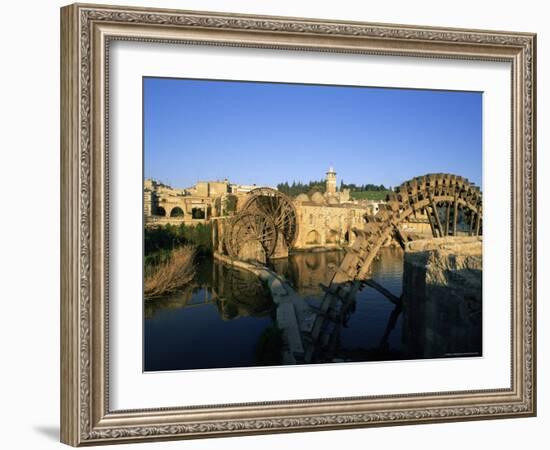 Al Jaabariys, Norias (Nourias) (Water Wheels), and the Al Nour Mosque, Hama, Syria-Bruno Morandi-Framed Photographic Print