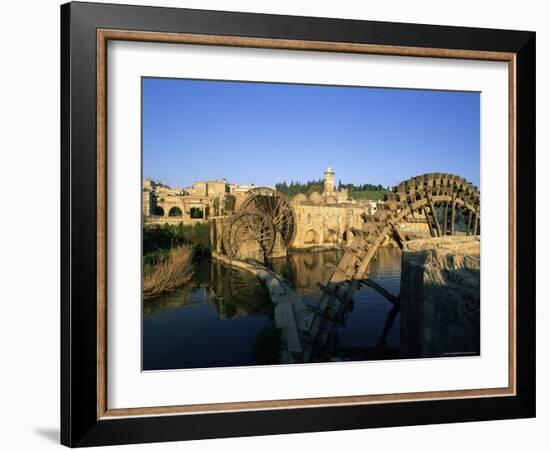 Al Jaabariys, Norias (Nourias) (Water Wheels), and the Al Nour Mosque, Hama, Syria-Bruno Morandi-Framed Photographic Print