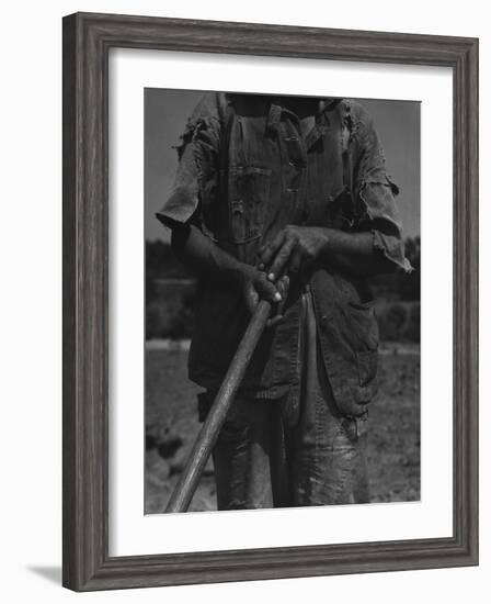 Alabama African American Tenant Farmer Holding a Hoe, June 1936-Dorothea Lange-Framed Photo