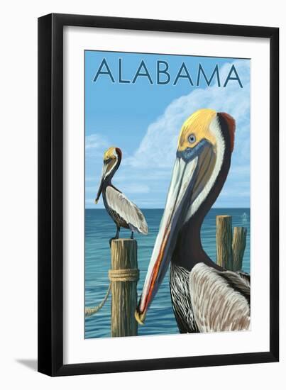 Alabama - Brown Pelicans-Lantern Press-Framed Art Print