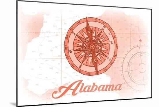 Alabama - Compass - Coral - Coastal Icon-Lantern Press-Mounted Art Print