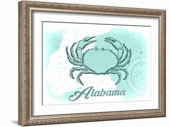 Alabama - Crab - Teal - Coastal Icon-Lantern Press-Framed Art Print