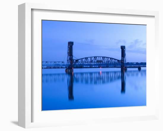 Alabama, Decatur, Old Southern Railway Bridge, Lift Bridge, Tennessee River, Dawn, Blue, USA-John Coletti-Framed Photographic Print