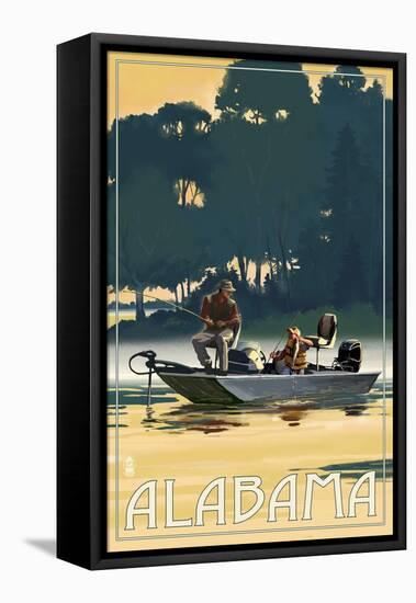 Alabama - Fishermen in Boat-Lantern Press-Framed Stretched Canvas