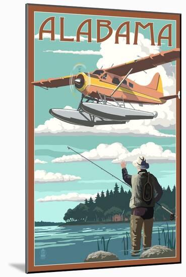 Alabama - Float Plane and Fisherman-Lantern Press-Mounted Art Print