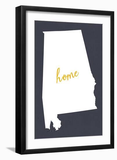 Alabama - Home State- White on Gray-Lantern Press-Framed Art Print