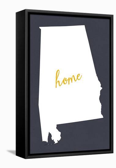 Alabama - Home State- White on Gray-Lantern Press-Framed Stretched Canvas