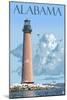 Alabama - Lighthouse-Lantern Press-Mounted Art Print