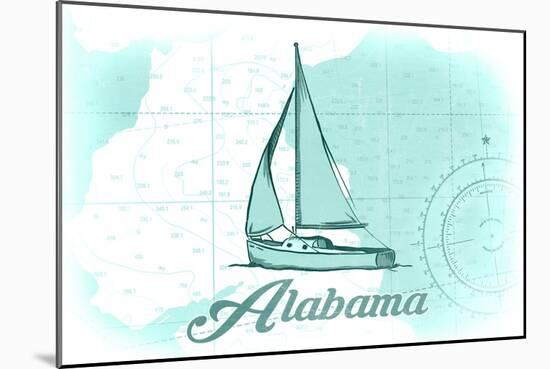 Alabama - Sailboat - Teal - Coastal Icon-Lantern Press-Mounted Art Print