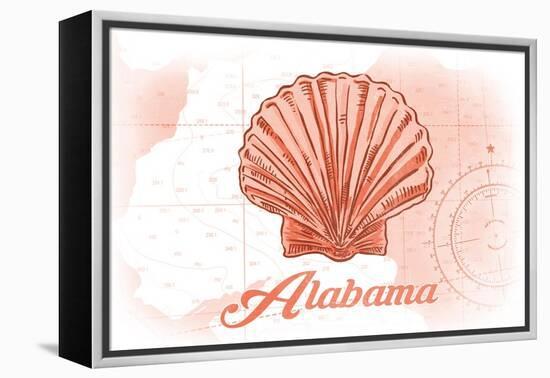 Alabama - Scallop Shell - Coral - Coastal Icon-Lantern Press-Framed Stretched Canvas