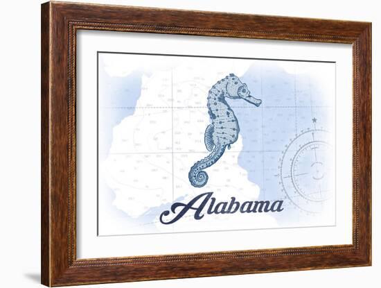 Alabama - Seahorse - Blue - Coastal Icon-Lantern Press-Framed Premium Giclee Print