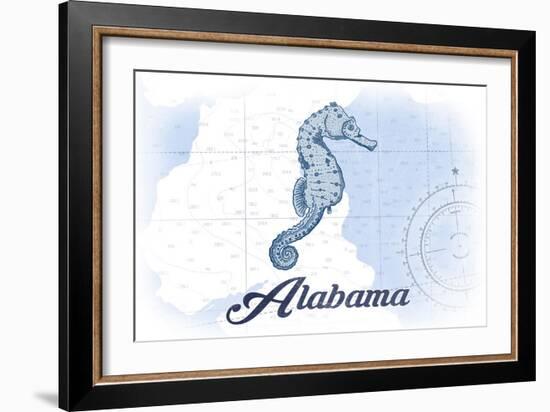 Alabama - Seahorse - Blue - Coastal Icon-Lantern Press-Framed Premium Giclee Print