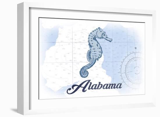 Alabama - Seahorse - Blue - Coastal Icon-Lantern Press-Framed Premium Giclee Print