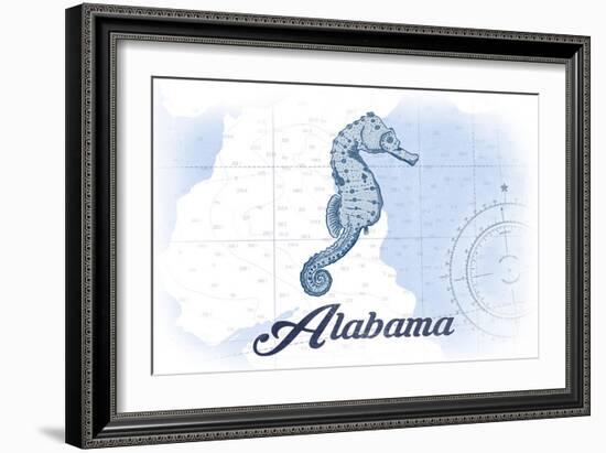 Alabama - Seahorse - Blue - Coastal Icon-Lantern Press-Framed Premium Giclee Print