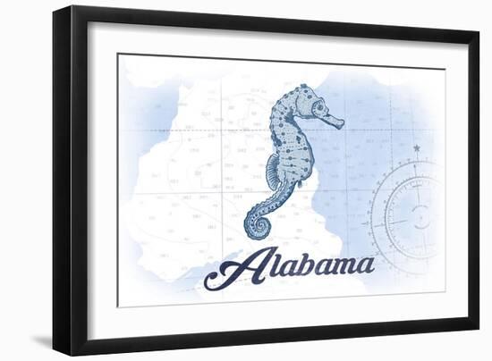 Alabama - Seahorse - Blue - Coastal Icon-Lantern Press-Framed Art Print
