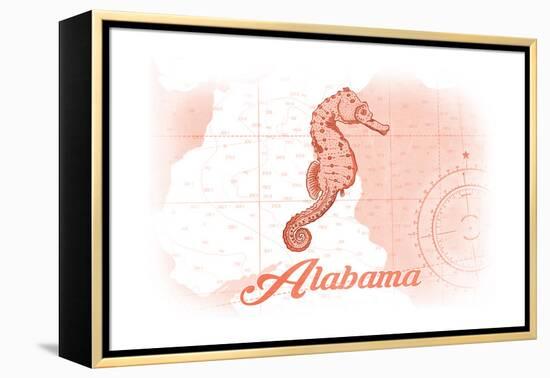 Alabama - Seahorse - Coral - Coastal Icon-Lantern Press-Framed Stretched Canvas