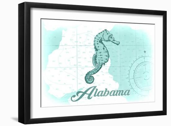 Alabama - Seahorse - Teal - Coastal Icon-Lantern Press-Framed Art Print