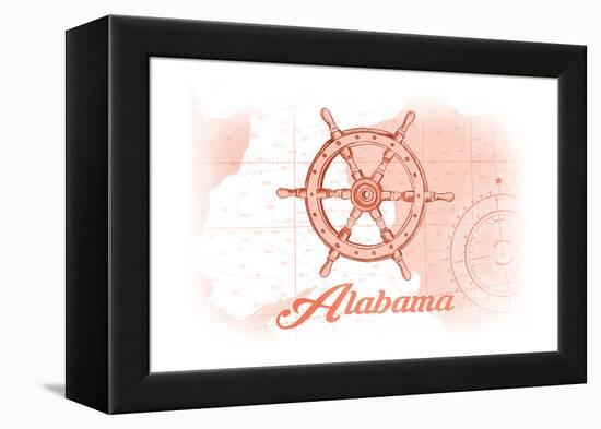 Alabama - Ship Wheel - Coral - Coastal Icon-Lantern Press-Framed Stretched Canvas