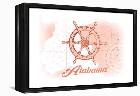 Alabama - Ship Wheel - Coral - Coastal Icon-Lantern Press-Framed Stretched Canvas