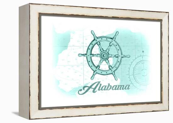 Alabama - Ship Wheel - Teal - Coastal Icon-Lantern Press-Framed Stretched Canvas
