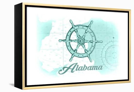 Alabama - Ship Wheel - Teal - Coastal Icon-Lantern Press-Framed Stretched Canvas