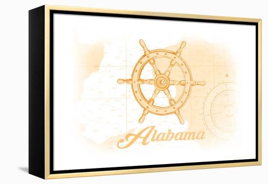 Alabama - Ship Wheel - Yellow - Coastal Icon-Lantern Press-Framed Stretched Canvas