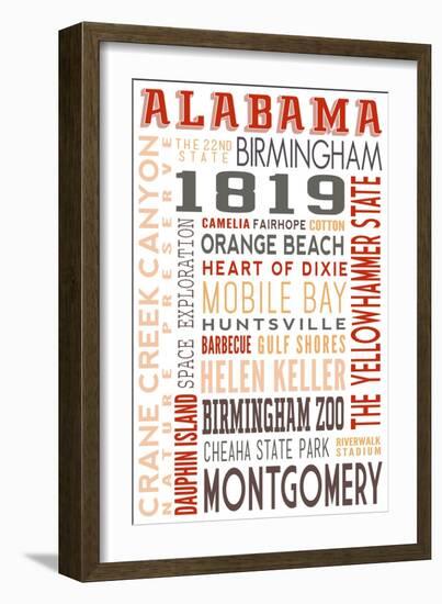 Alabama - Typography-Lantern Press-Framed Art Print