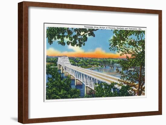 Alabama - View of the Tennessee River Bridge at Florence, Sheffield, and Tuscumbia, c.1947-Lantern Press-Framed Art Print