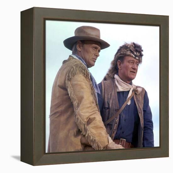 Alamo by JohnWayne with Richard Widmark and John Wayne, 1960 (photo)-null-Framed Stretched Canvas