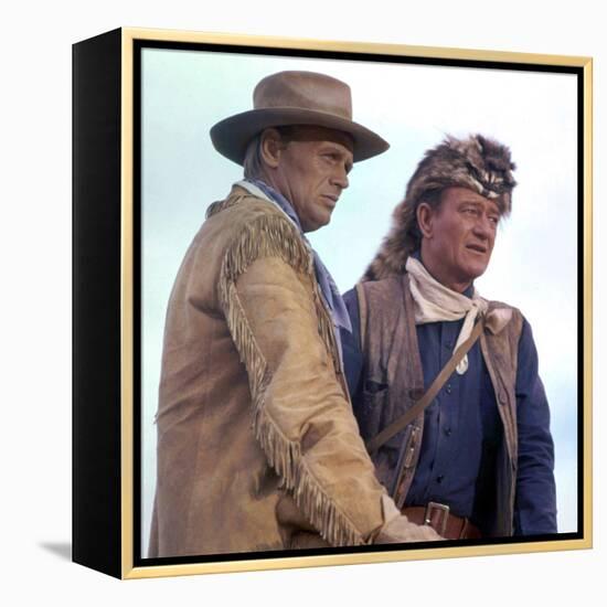 Alamo by JohnWayne with Richard Widmark and John Wayne, 1960 (photo)-null-Framed Stretched Canvas