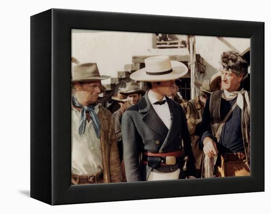 Alamo by JohnWayne with Richard Widmark, John Wayne and Laurence Harvey, 1960 (photo)-null-Framed Stretched Canvas