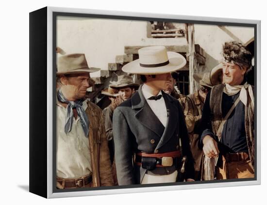 Alamo by JohnWayne with Richard Widmark, John Wayne and Laurence Harvey, 1960 (photo)-null-Framed Stretched Canvas