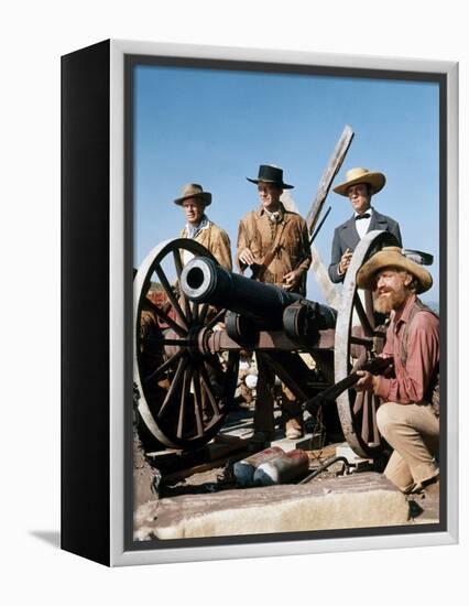 Alamo by JohnWayne with Richard Widmark, John Wayne and Laurence Harvey, 1960 (photo)-null-Framed Stretched Canvas