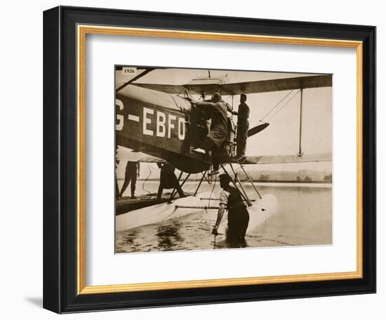 Alan Cobham Climbing into His Plane before Setting Off for Australia, Rochester, 1926-English Photographer-Framed Giclee Print