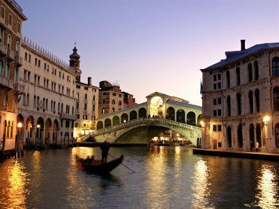 Rialto Bridge Venice Italy at Night Photo Art Print Poster 36x12