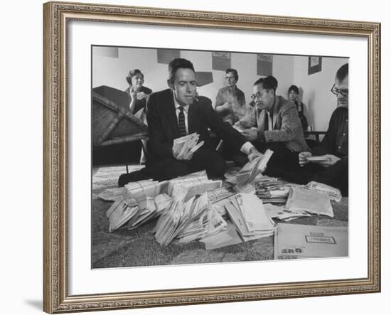 Alan Watts and Friends Reading Haiku Poems Sent to Haiku Contest-null-Framed Premium Photographic Print