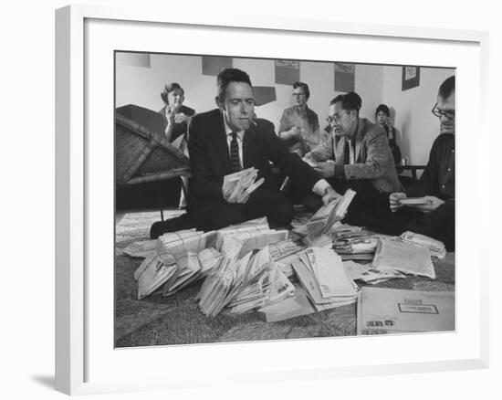 Alan Watts and Friends Reading Haiku Poems Sent to Haiku Contest-null-Framed Premium Photographic Print