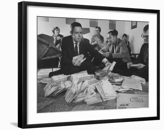 Alan Watts and Friends Reading Haiku Poems Sent to Haiku Contest-null-Framed Premium Photographic Print