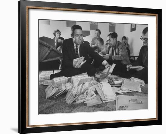 Alan Watts and Friends Reading Haiku Poems Sent to Haiku Contest-null-Framed Premium Photographic Print