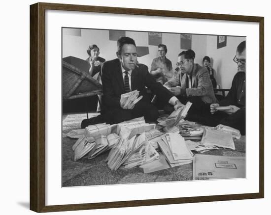 Alan Watts and Friends Reading Haiku Poems Sent to Haiku Contest-null-Framed Premium Photographic Print