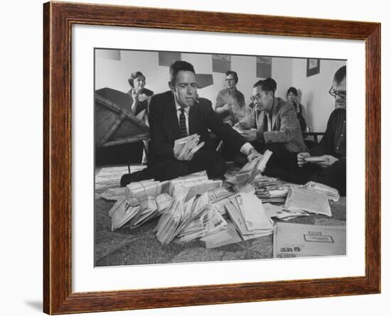 Alan Watts and Friends Reading Haiku Poems Sent to Haiku Contest-null-Framed Premium Photographic Print