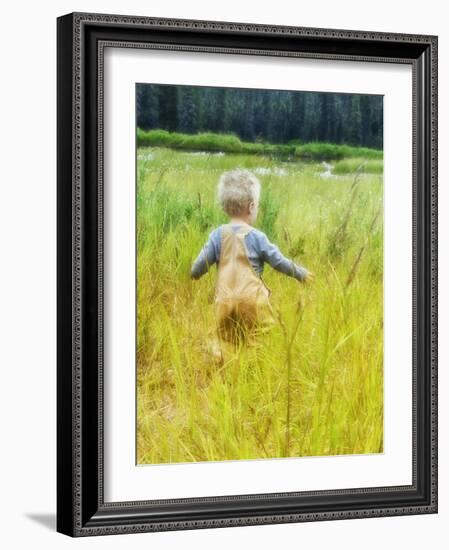 Alaska, 2 Year Old Child Playing in Tall Grass, Summertime-Savanah Stewart-Framed Photographic Print