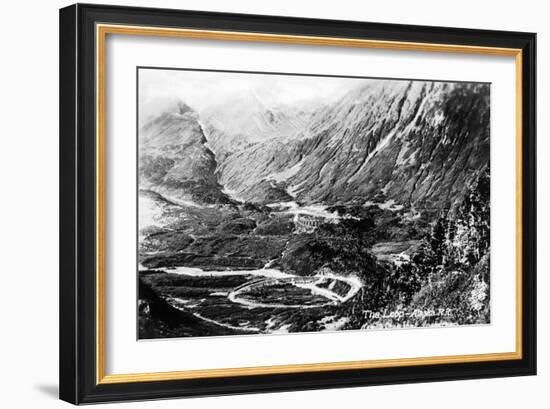 Alaska - Aerial View of a Railroad Track Loop-Lantern Press-Framed Art Print