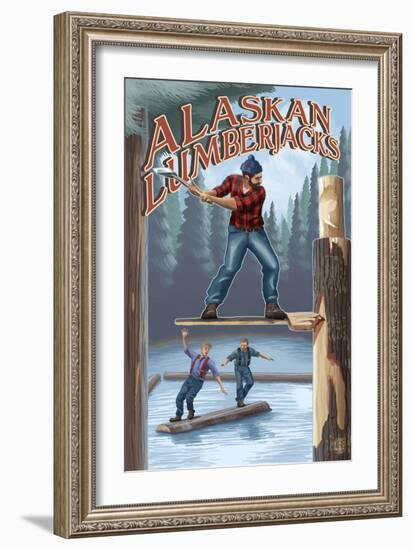 Alaska, Alaskan Lumberjacks-Lantern Press-Framed Art Print